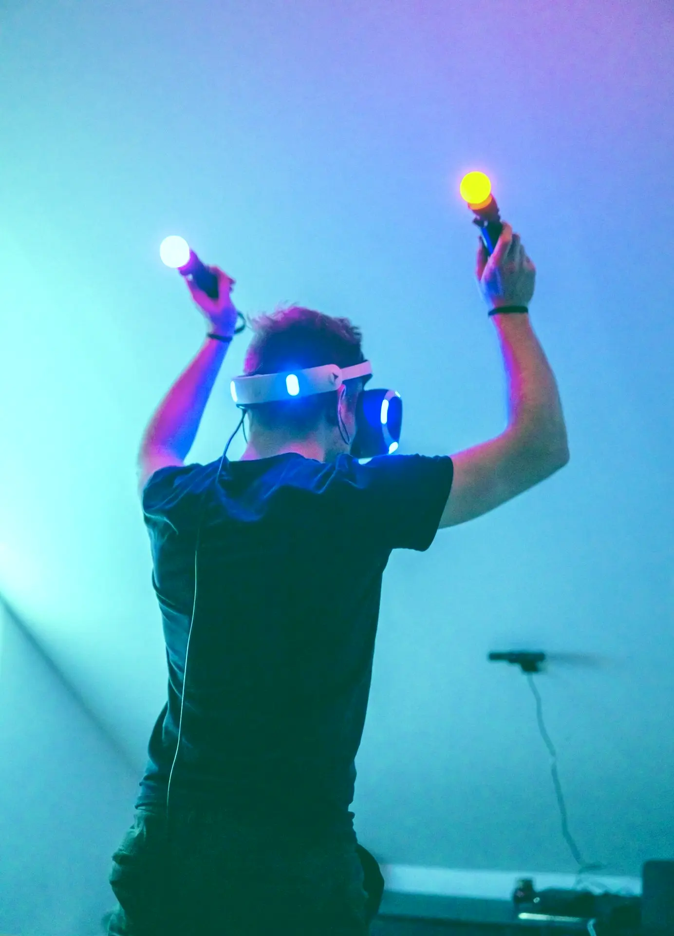 man playing using VR headset